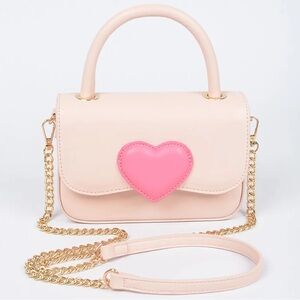 Chic Cream and Pink Heart Enamel Top Handle Bag